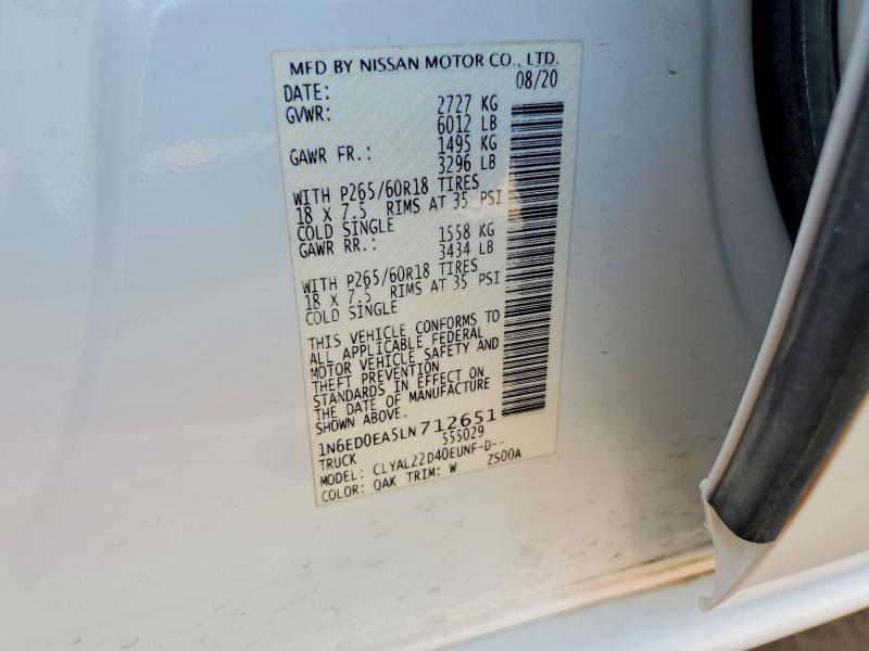 63913056 :رقم المزاد ، 1N6ED0EA5LN712651 vin ، 2020 Nissan Frontier مزاد بيع