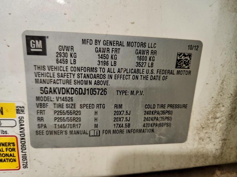 2013 Buick Enclave მანქანა იყიდება აუქციონზე, vin: 5GAKVDKD6DJ105726, აუქციონის ნომერი: 63243096