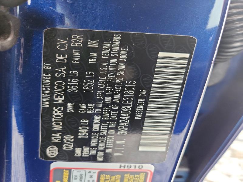 65119576 :رقم المزاد ، 3KPA24AD8LE318015 vin ، 2020 Kia Rio مزاد بيع