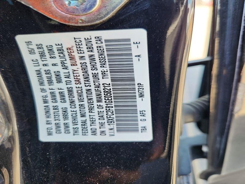 65933296 :رقم المزاد ، 19XFC2F81GE058212 vin ، 2016 Honda Civic مزاد بيع
