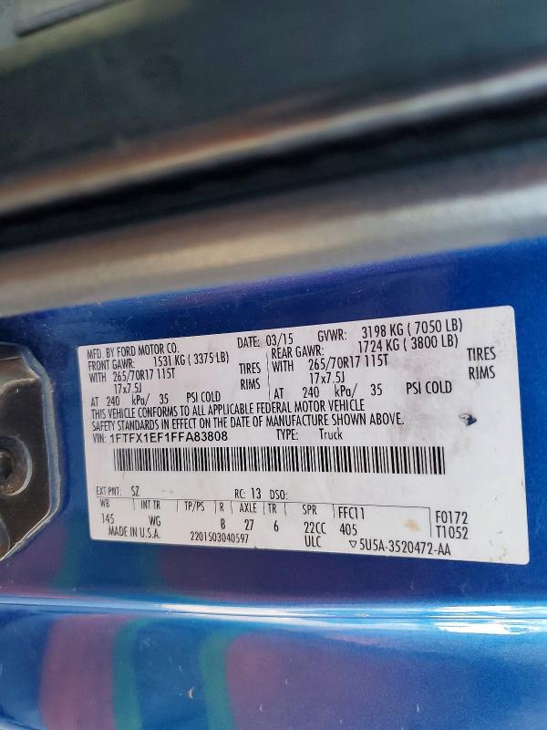 Продажа на аукционе авто 2015 Ford F150, vin: 1FTFX1EF1FFA83808, номер лота: 66297946
