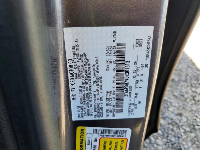 2013 Ford Fusion მანქანა იყიდება აუქციონზე, vin: 3FA6P0H79DR301613, აუქციონის ნომერი: 63697706
