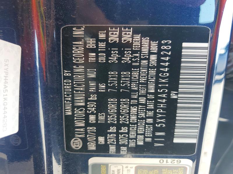 Продаж на аукціоні авто 2019 Kia Sorento, vin: 5XYPH4A51KG444283, номер лоту: 66173786