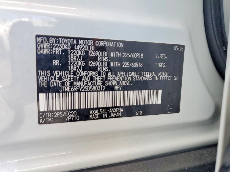 64147576 :رقم المزاد ، JTME6RFV2SD580312 vin ، 2025 Toyota Rav4 مزاد بيع