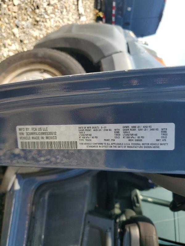 Продаж на аукціоні авто 2021 Ram Promaster 3500, vin: 3C6MRVJG9ME535512, номер лоту: 64186586