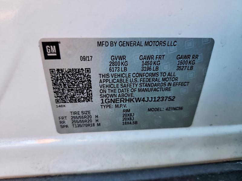 2018 Chevrolet Traverse მანქანა იყიდება აუქციონზე, vin: 1GNERHKW4JJ123752, აუქციონის ნომერი: 66291736