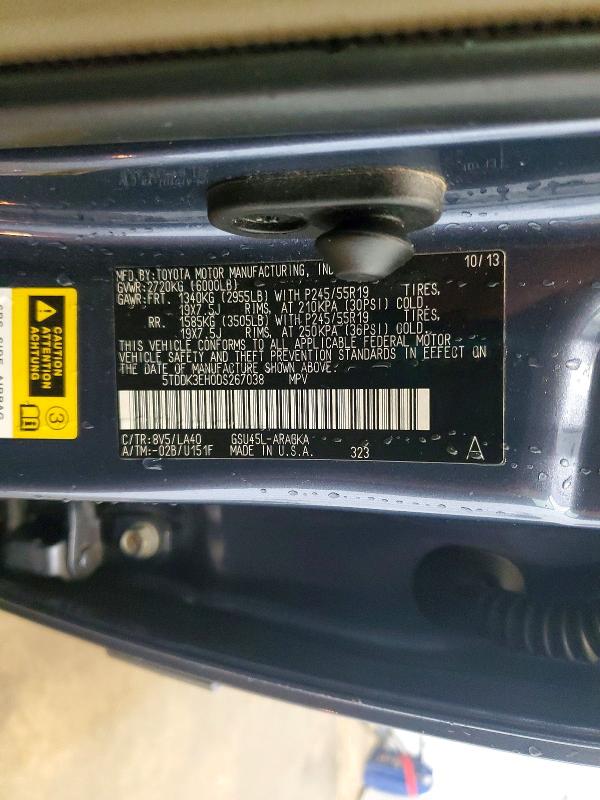 Aukcja sprzedaży 2013 Toyota Highlander, vin: 5TDDK3EH0DS267038, numer aukcji: 64672996