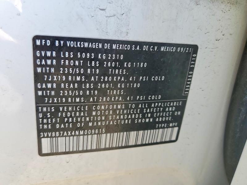 Aukcja sprzedaży 2022 Volkswagen Tiguan, vin: 3VV8B7AX4NM009615, numer aukcji: 66115526
