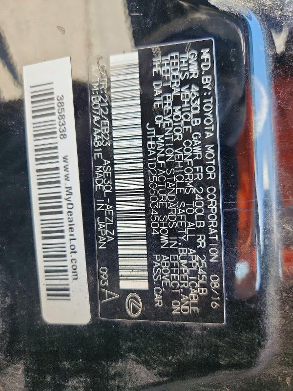 Aukcja sprzedaży 2016 Lexus Is, vin: JTHBA1D25G5034504, numer aukcji: 64150986
