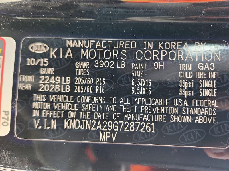65644276 :رقم المزاد ، KNDJN2A29G7287261 vin ، 2016 Kia Soul مزاد بيع
