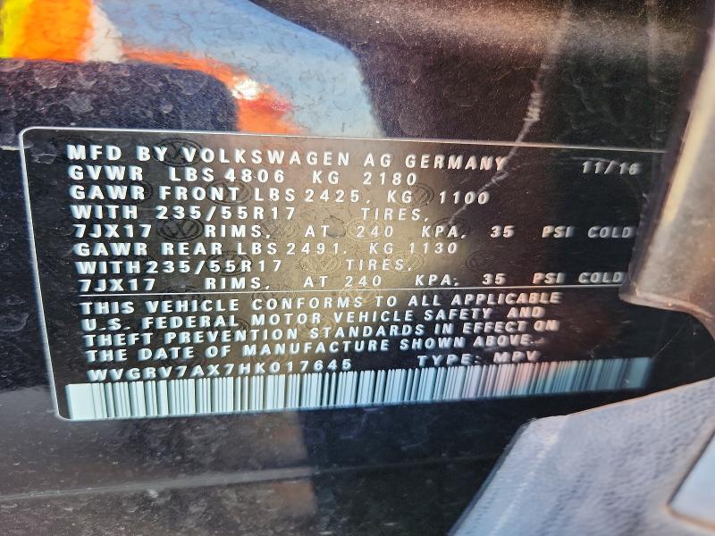 65527446 :رقم المزاد ، WVGRV7AX7HK017645 vin ، 2017 Volkswagen Tiguan مزاد بيع
