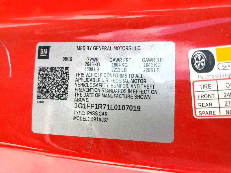 63954326 :رقم المزاد ، 1G1FF1R71L0107019 vin ، 2020 Chevrolet Camaro مزاد بيع