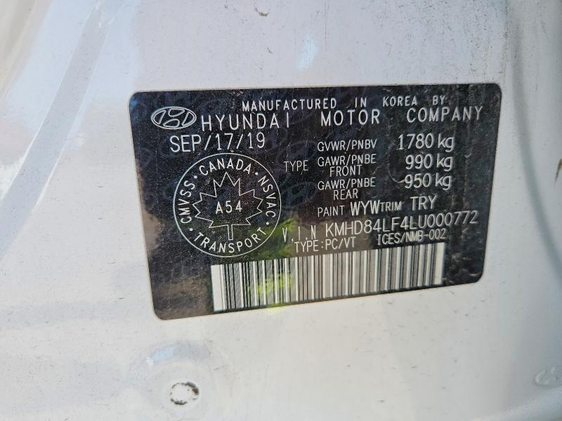 59166526 :رقم المزاد ، KMHD84LF4LU000772 vin ، 2020 Hyundai Elantra مزاد بيع