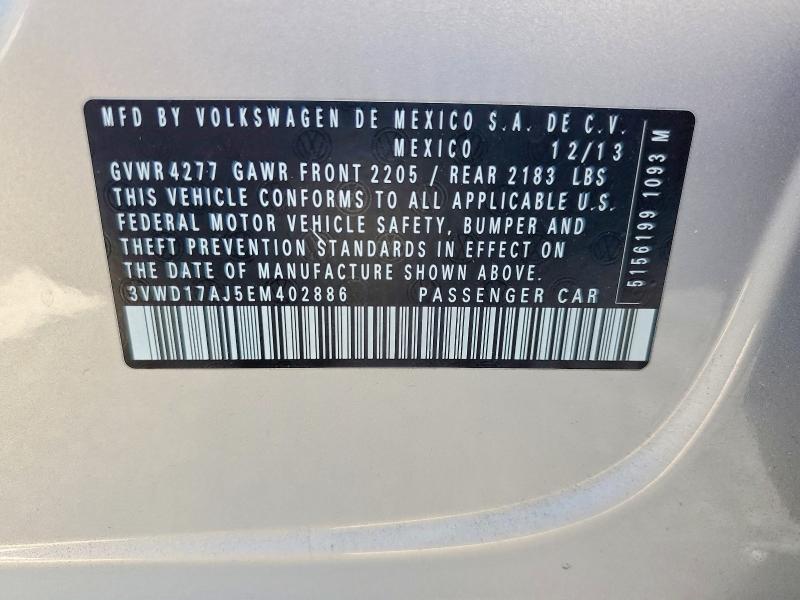 2014 Volkswagen Jetta მანქანა იყიდება აუქციონზე, vin: 3VWD17AJ5EM402886, აუქციონის ნომერი: 63953536