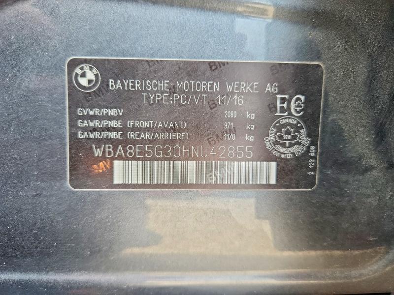 2017 Bmw 320 მანქანა იყიდება აუქციონზე, vin: WBA8E5G30HNU42855, აუქციონის ნომერი: 65551446