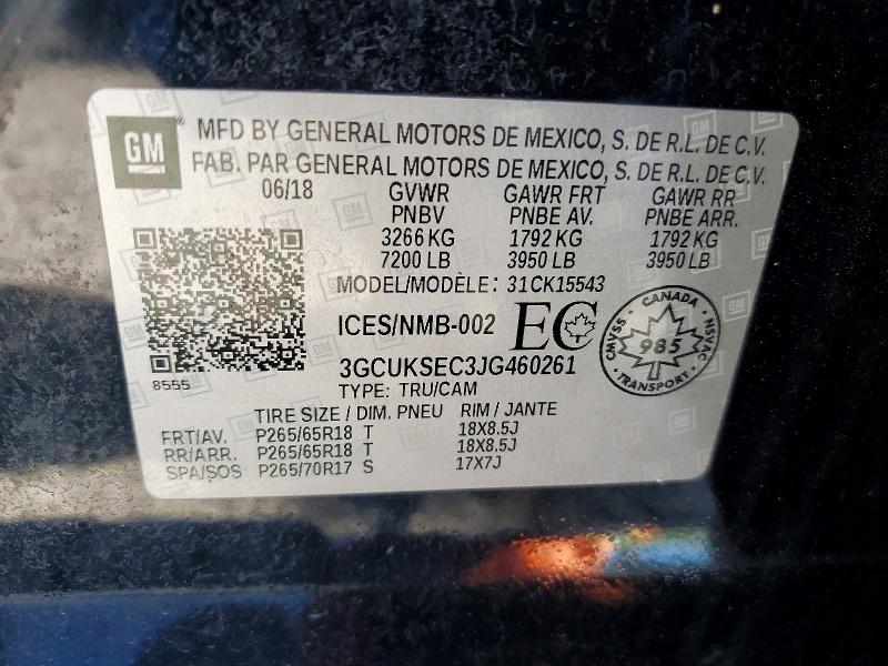 62970236 :رقم المزاد ، 3GCUKSEC3JG460261 vin ، 2018 Chevrolet Silverado مزاد بيع