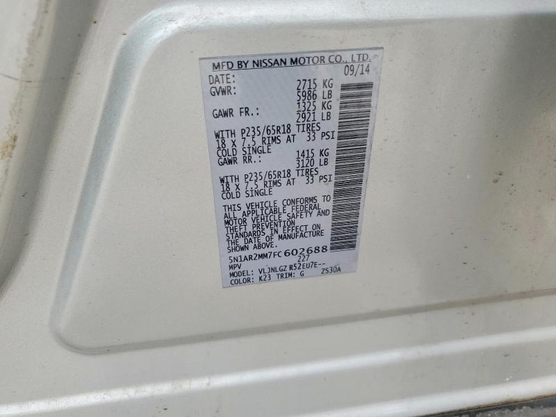 Продажа на аукционе авто 2015 Nissan Pathfinder, vin: 5N1AR2MM7FC602688, номер лота: 65134486