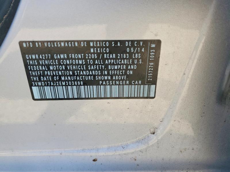 63702536 :رقم المزاد ، 3VWD17AJ2EM303698 vin ، 2014 Volkswagen Jetta مزاد بيع