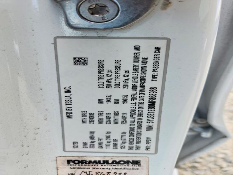 64139376 :رقم المزاد ، 5YJ3E1EB0MF868988 vin ، 2021 Tesla Model 3 مزاد بيع