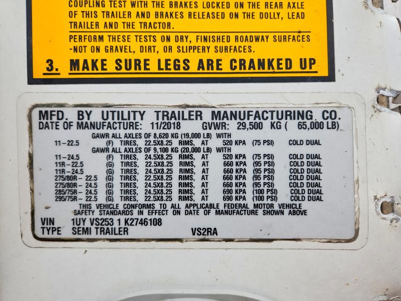 Продаж на аукціоні авто 2019 Reefer Utility Trailer, vin: 1UYVS2531K2746108, номер лоту: 66755126