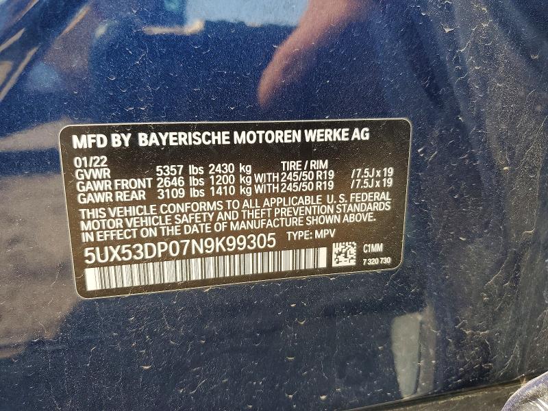 Aukcja sprzedaży 2022 Bmw X3, vin: 5UX53DP07N9K99305, numer aukcji: 66080096