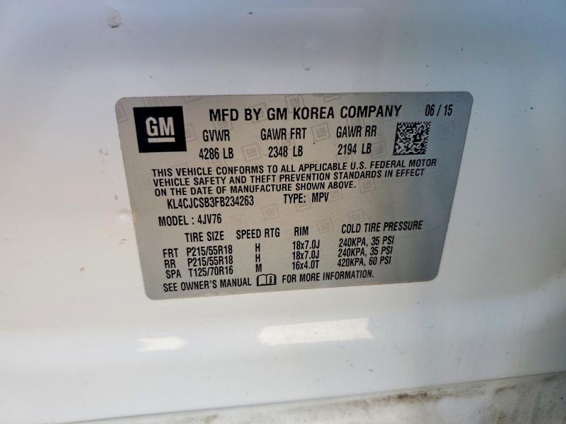 2015 Buick Encore მანქანა იყიდება აუქციონზე, vin: KL4CJCSB3FB234263, აუქციონის ნომერი: 66426896