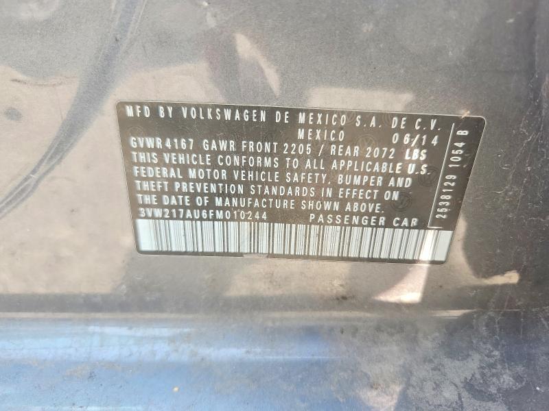 65115116 :رقم المزاد ، 3VW217AU6FM010244 vin ، 2015 Volkswagen Golf مزاد بيع