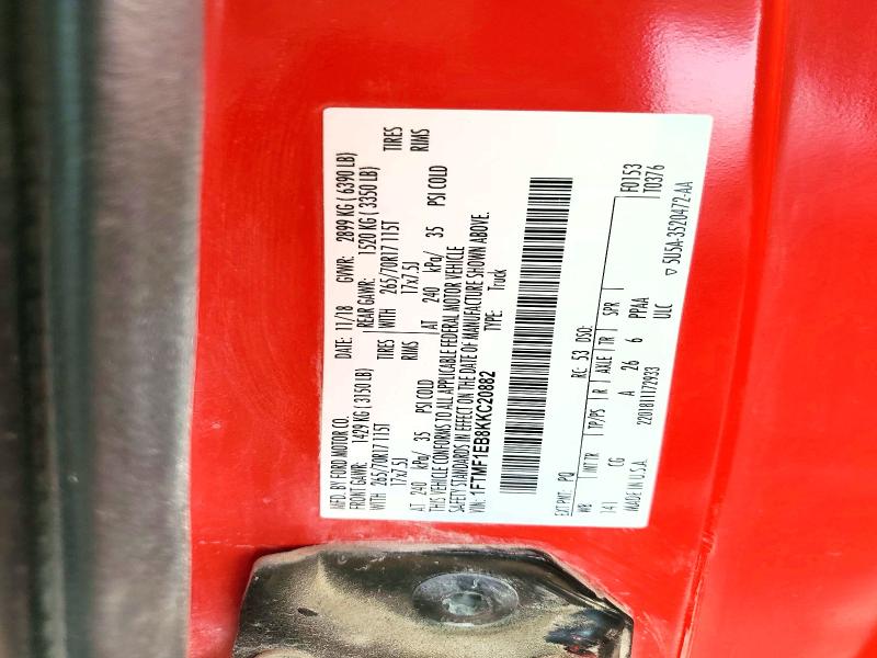 2019 Ford F150 მანქანა იყიდება აუქციონზე, vin: 1FTMF1EB8KKC20882, აუქციონის ნომერი: 67032276