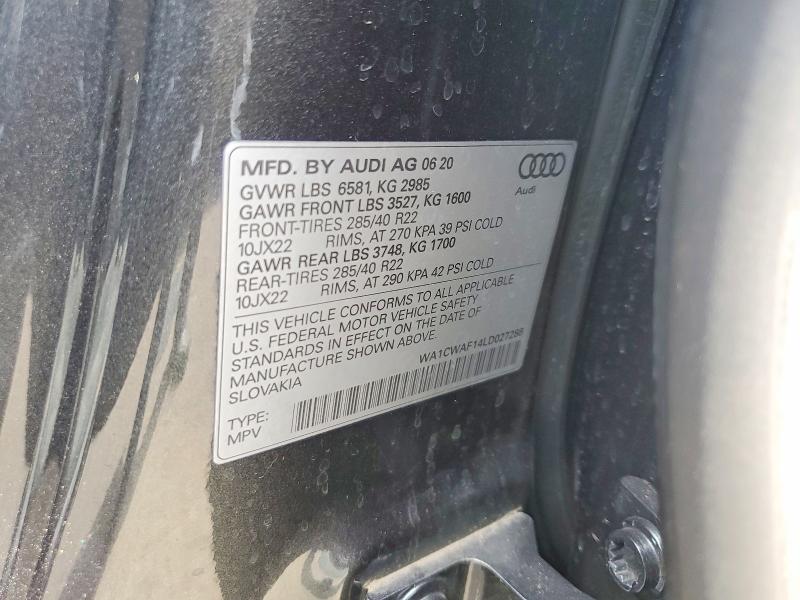 66955196 :رقم المزاد ، WA1CWAF14LD027288 vin ، 2020 Audi Sq8 مزاد بيع
