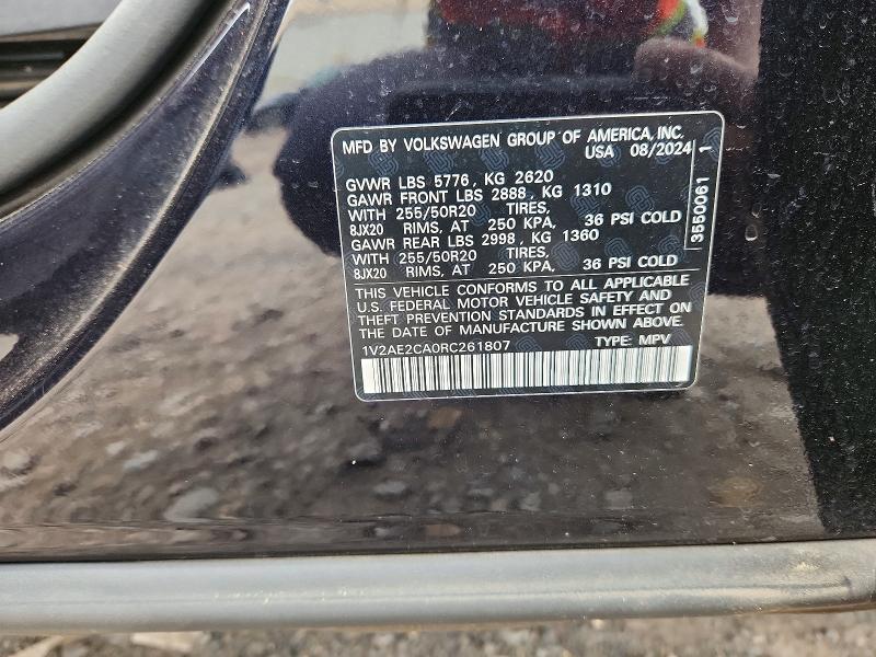 63162306 :رقم المزاد ، 1V2AE2CA0RC261807 vin ، 2024 Volkswagen Atlas Cross Sport مزاد بيع