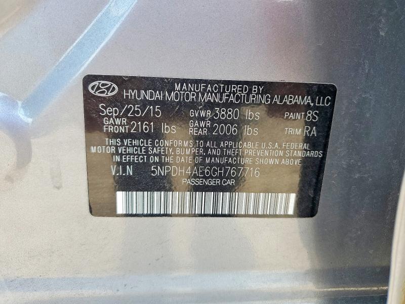 Aukcja sprzedaży 2016 Hyundai Elantra, vin: 5NPDH4AE6GH767716, numer aukcji: 64038596
