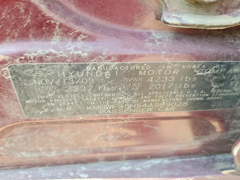 2004 Hyundai Sonata მანქანა იყიდება აუქციონზე, vin: KMHWF35H54A989028, აუქციონის ნომერი: 64293986