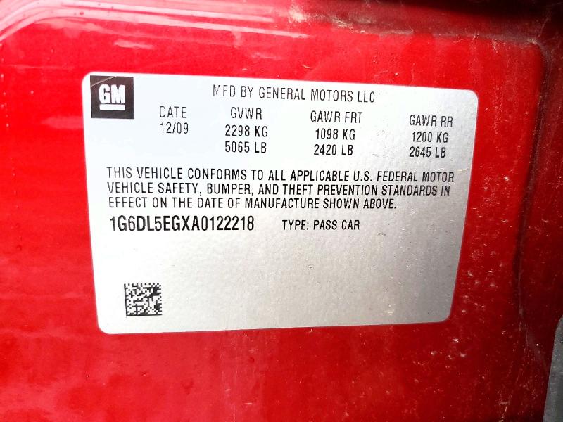 Aukcja sprzedaży 2010 Cadillac Cts, vin: 1G6DL5EGXA0122218, numer aukcji: 64078286