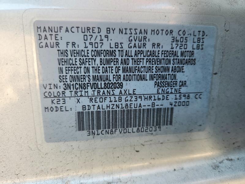 Aukcja sprzedaży 2020 Nissan Versa, vin: 3N1CN8FV0LL802039, numer aukcji: 65628746