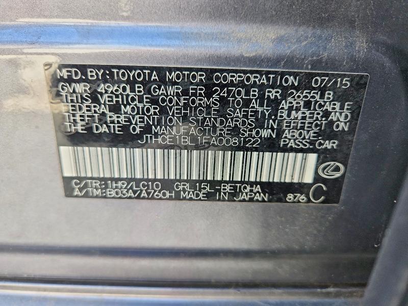 Aukcja sprzedaży 2015 Lexus Gs, vin: JTHCE1BL1FA008122, numer aukcji: 65309946