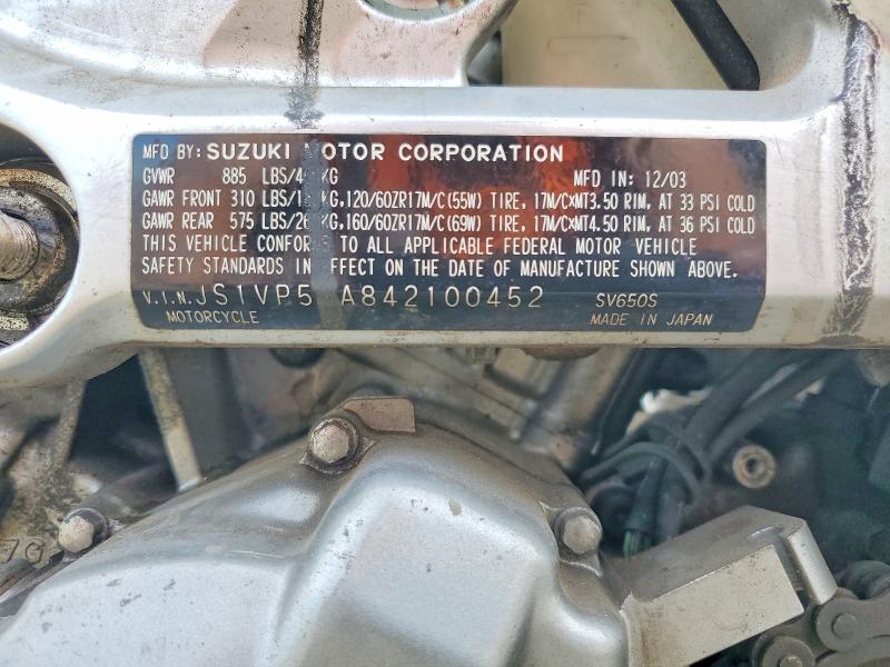 64577316 :رقم المزاد ، JS1VP53A842100452 vin ، 2004 Suzuki Sv650 مزاد بيع