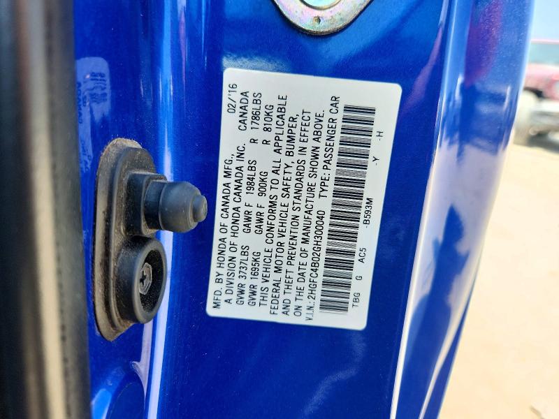 Aukcja sprzedaży 2016 Honda Civic, vin: 2HGFC4B02GH300040, numer aukcji: 66235996