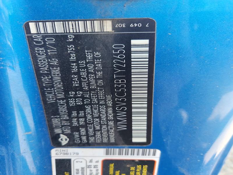 Продажа на аукционе авто 2011 Mini Cooper, vin: WMWSV3C53BTY22650, номер лота: 64125396