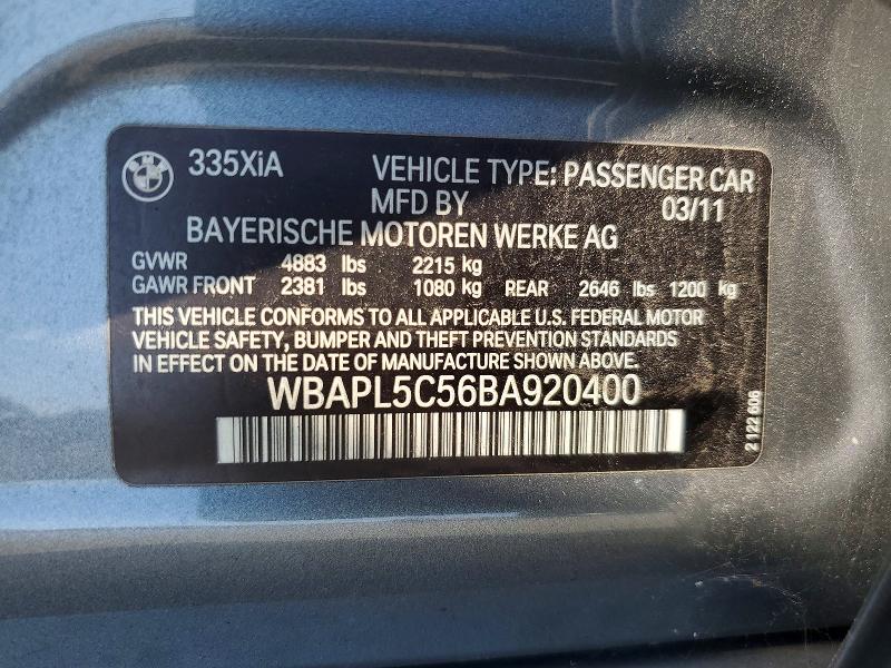 Продаж на аукціоні авто 2011 Bmw 335, vin: WBAPL5C56BA920400, номер лоту: 66099476