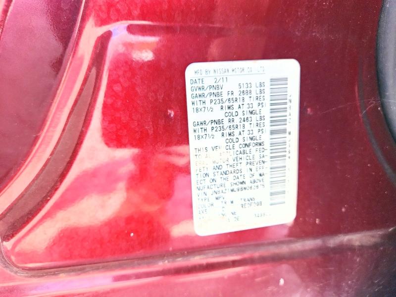2011 Nissan Murano მანქანა იყიდება აუქციონზე, vin: JN8AZ1MU9BW062675, აუქციონის ნომერი: 63834226