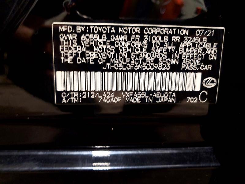 2021 Lexus Ls მანქანა იყიდება აუქციონზე, vin: JTHG5LGF6M5009823, აუქციონის ნომერი: 66361156