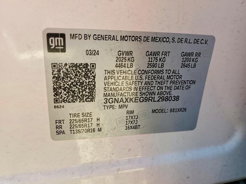64129716 :رقم المزاد ، 3GNAXKEG9RL298038 vin ، 2024 Chevrolet Equinox مزاد بيع