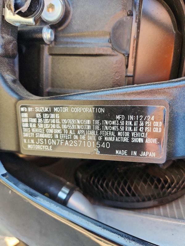 2025 Suzuki Gsx-r600 მანქანა იყიდება აუქციონზე, vin: JS1GN7FA2S7101540, აუქციონის ნომერი: 66379996