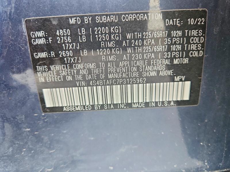 64989626 :رقم المزاد ، 4S4BTAFC7P3125962 vin ، 2023 Subaru Outback مزاد بيع