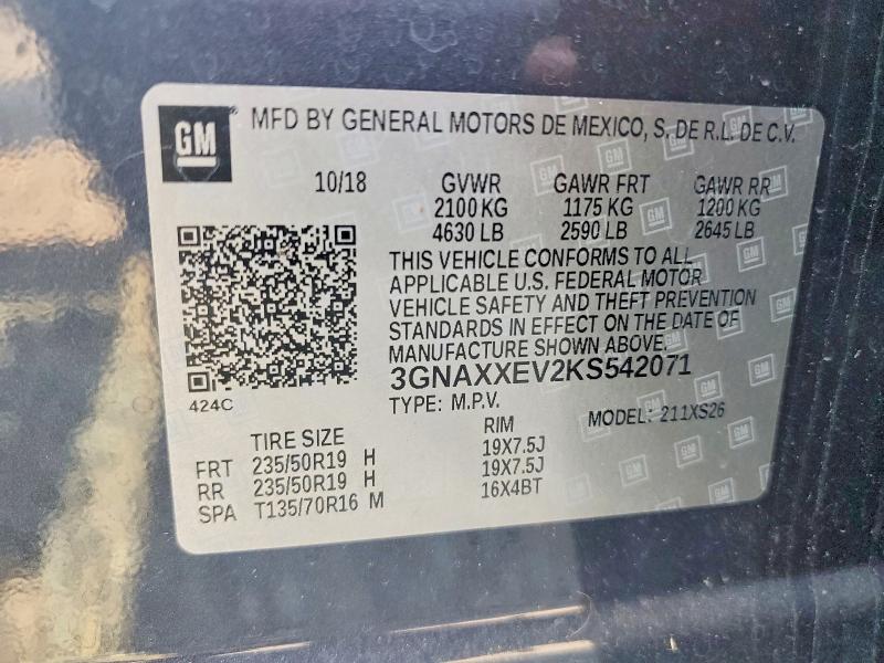 63486376 :رقم المزاد ، 3GNAXXEV2KS542071 vin ، 2019 Chevrolet Equinox مزاد بيع