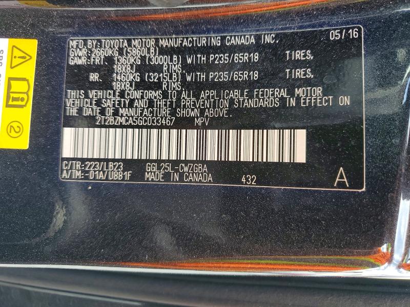 Aukcja sprzedaży 2016 Lexus Rx 350, vin: 2T2BZMCA5GC033467, numer aukcji: 65631616