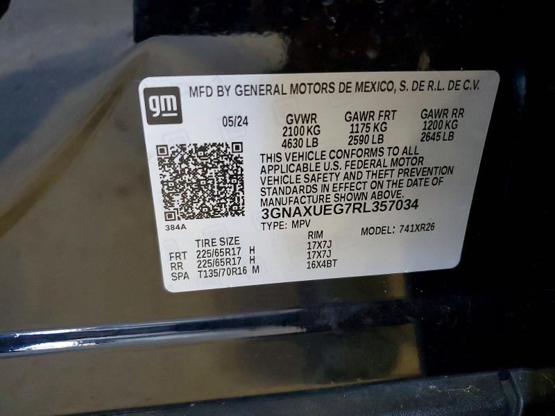 63701396 :رقم المزاد ، 3GNAXUEG7RL357034 vin ، 2024 Chevrolet Equinox مزاد بيع