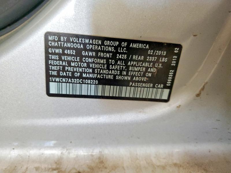 Aukcja sprzedaży 2013 Volkswagen Passat, vin: 1VWCN7A32DC108220, numer aukcji: 66729166