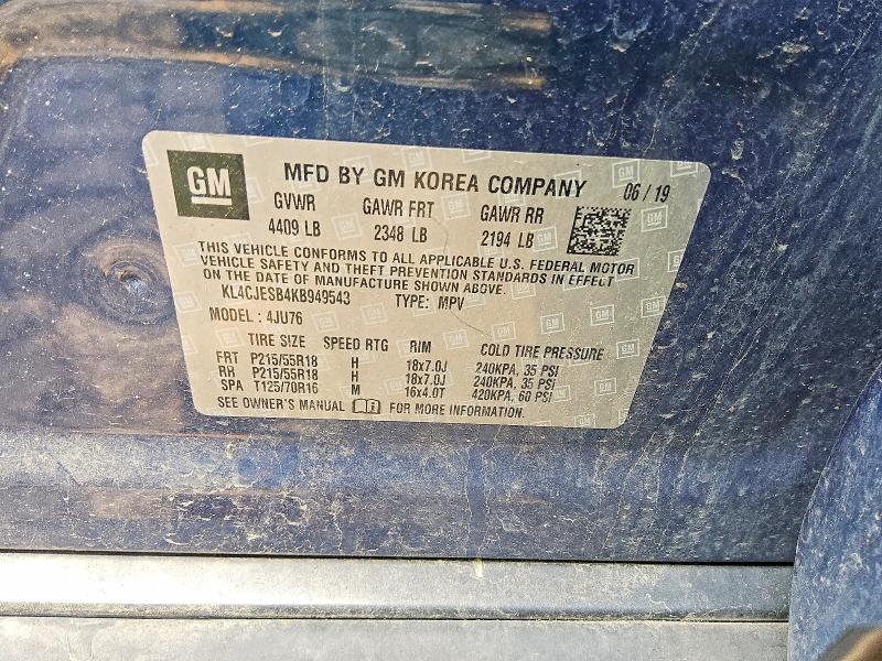 64746536 :رقم المزاد ، KL4CJESB4KB949543 vin ، 2019 Buick Encore مزاد بيع