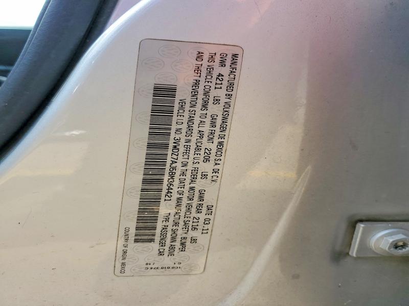 Продаж на аукціоні авто 2011 Volkswagen Jetta, vin: 3VWDZ7AJ5BM364421, номер лоту: 65459696